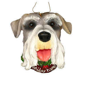 Grey Schnauzer Dog Head Christmas Holiday Kisses Resin Ornament 3.5" in x 4" in